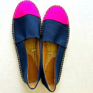 J Crew two-toned espadrilles. Size 9, never worn, NWOT. Hot pink/ Navy
